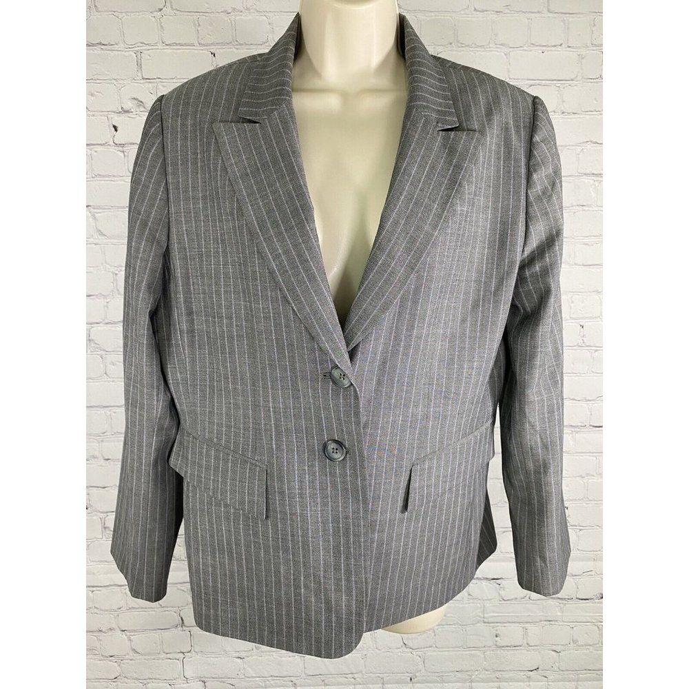 Tahari Arthur S Levine Gray Purple Striped Peak Lapel 2 Button Blazer Jacket 12P